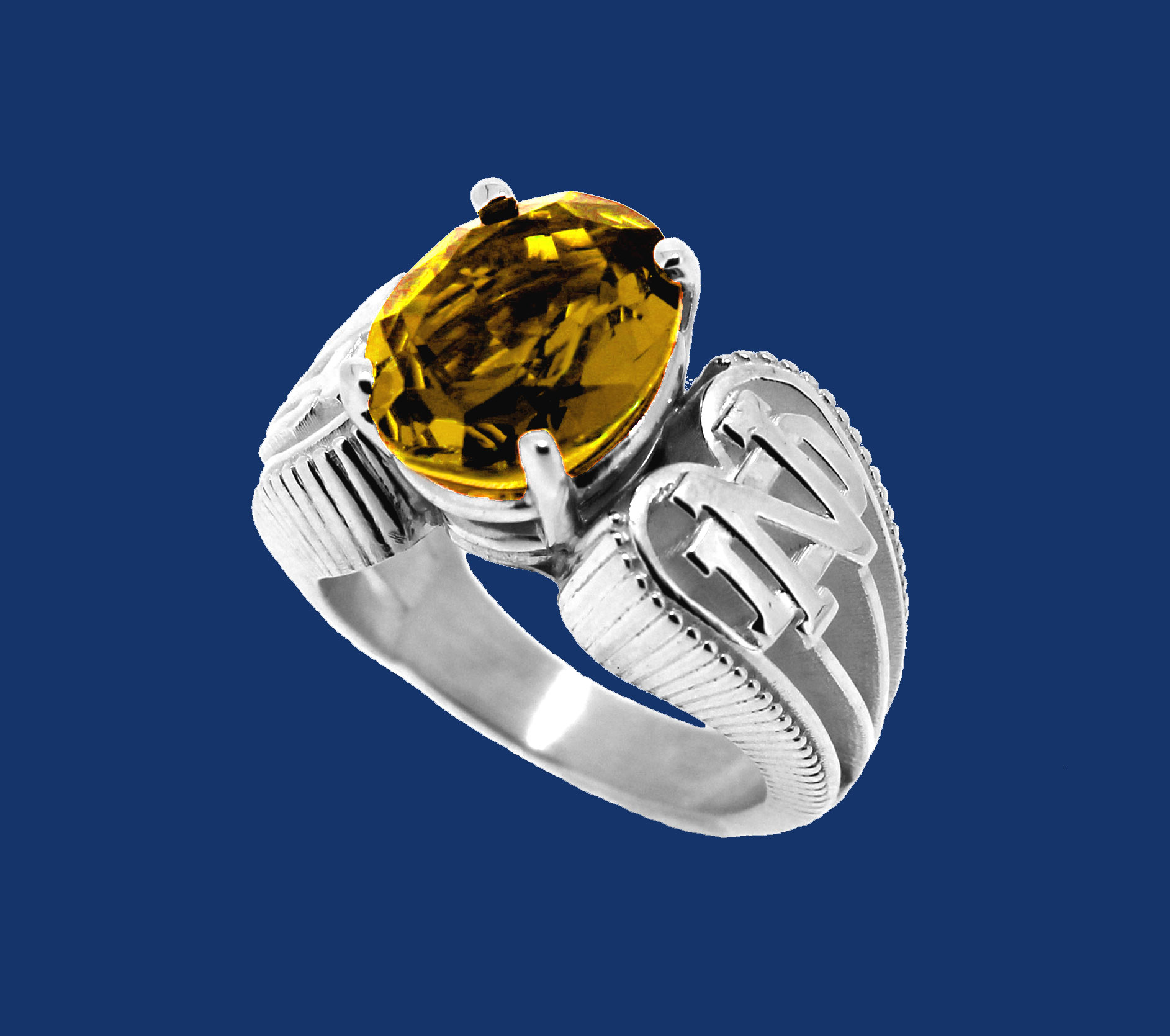 Ladies Fancy Stone Ring With ND on Sides-Yellow